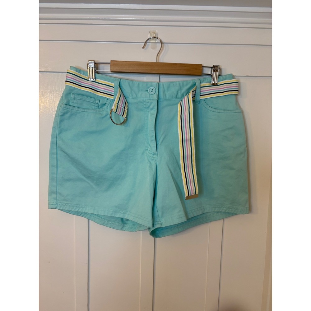 Covington Womens Aqua Blue Chino Shorts Size 12 Cotton Belted NEW no tags